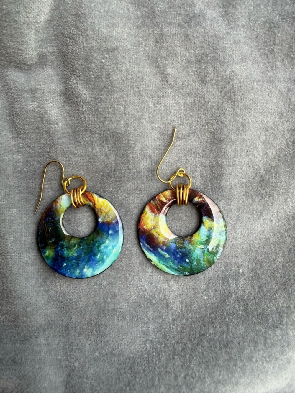 Colorful and Chunky Galaxy Hoop Earrings with gold hardware